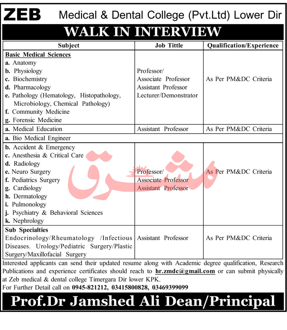 ZEB Medical & Dental College Jobs
